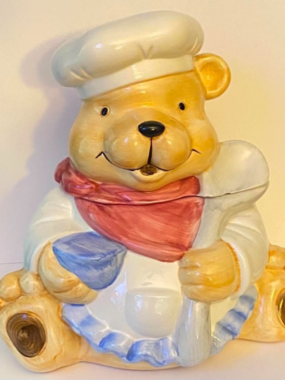 Vintage Sunshine Chef Bear Cookie Jar Ceramic Made in Taiwan w/ Lid Teddy Bear